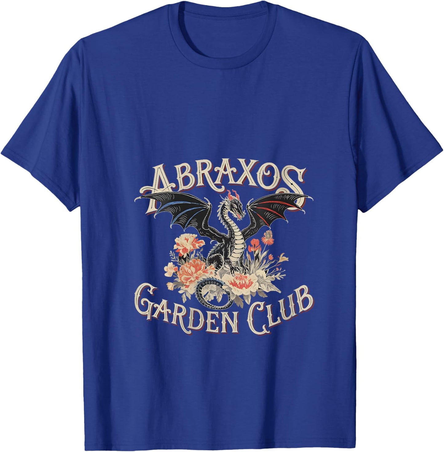 Abraxos Garden Club Dragon Vintage Fantasy Floral Design V-Neck T-Shirt - T-Shirt | Royal