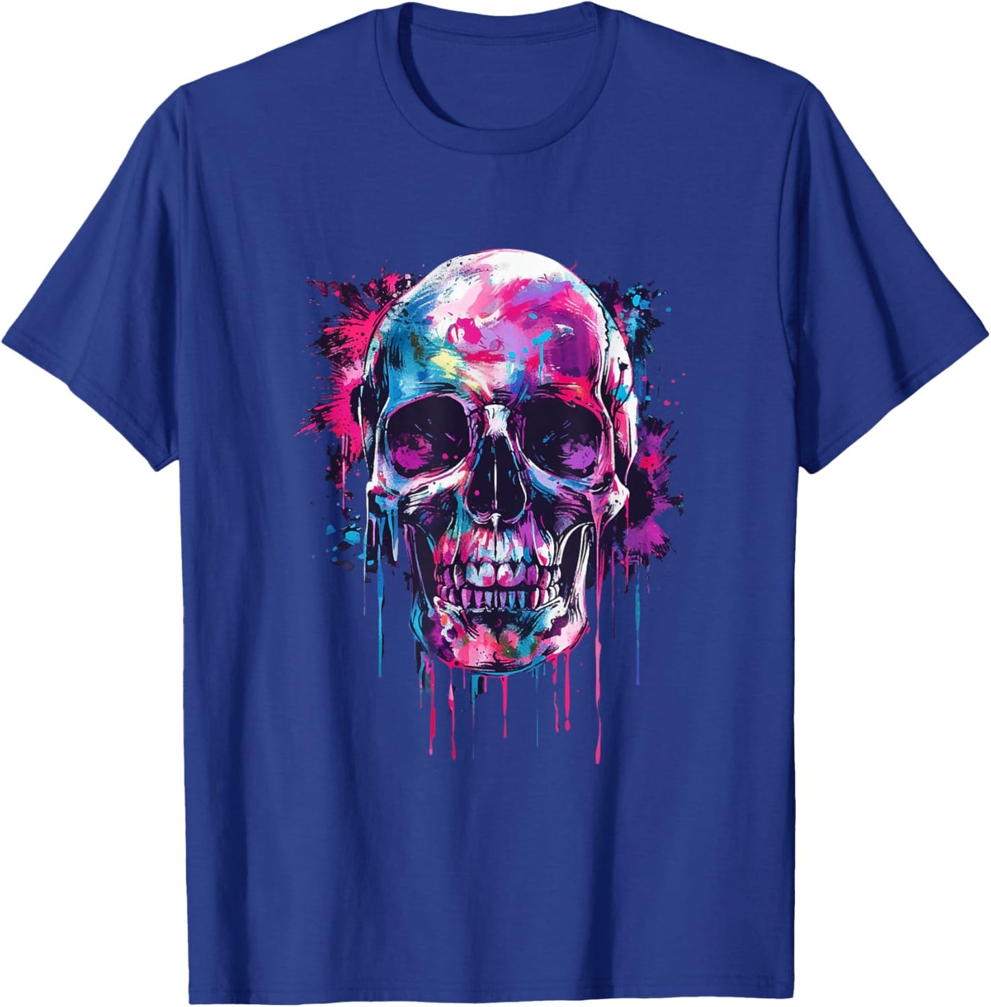 Skeleton Skull Biker Rocker Skull Punk Rock T-Shirt - T-Shirt | Royal