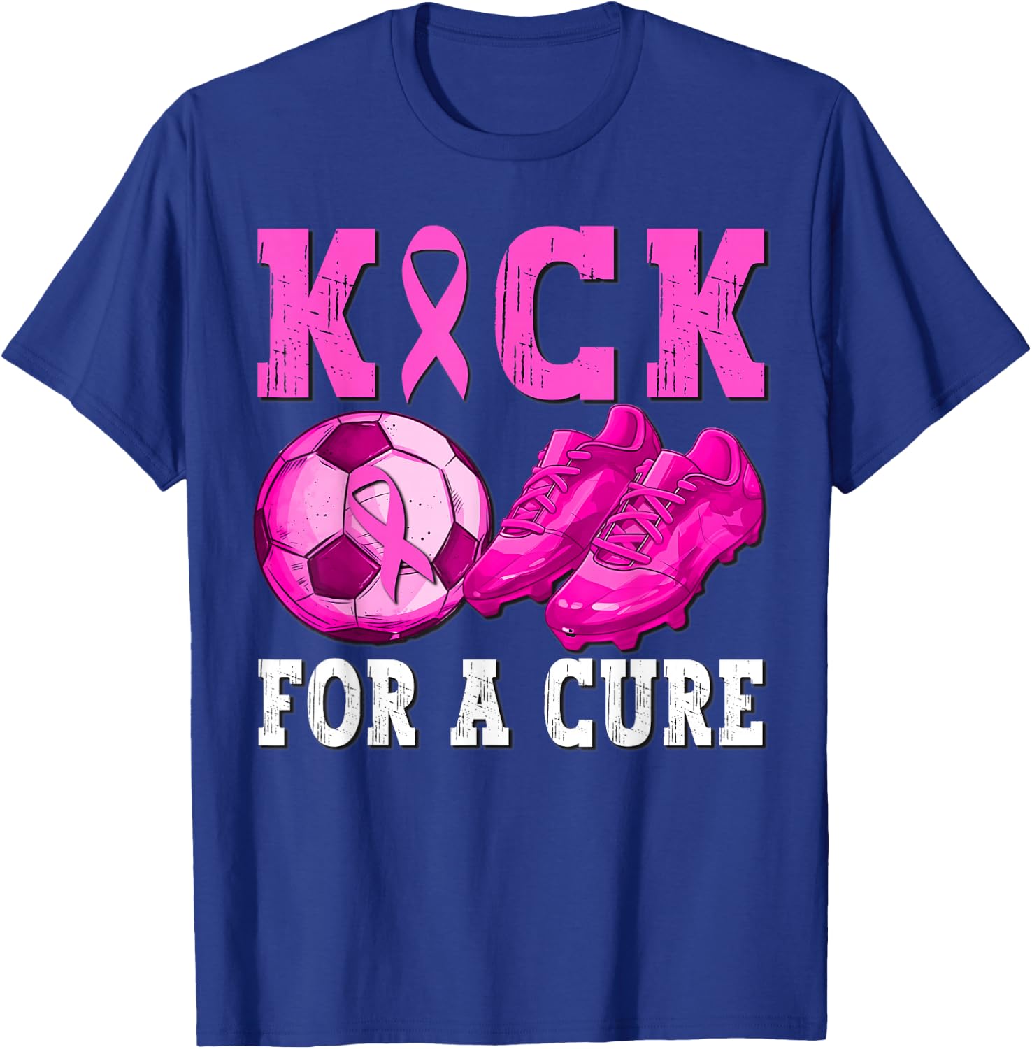Kick For a Cure Breast Cancer Awareness Soccer Ball Ribbon T-Shirt - T-Shirt | Royal