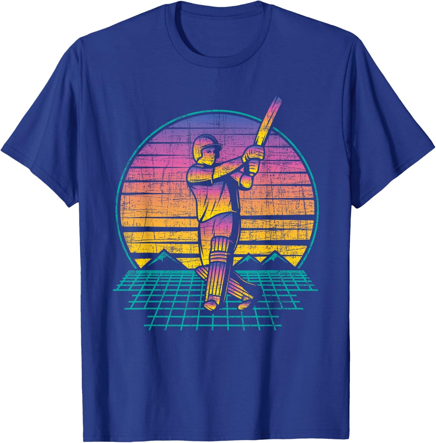 Retro Vintage Cricket Player - 80s Cricketer Batsman Batting T-Shirt - T-Shirt | Royal