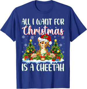 I Want For Christmas Is A Cheetah Xmas Tree Lights T-Shirt - T-Shirt | Royal
