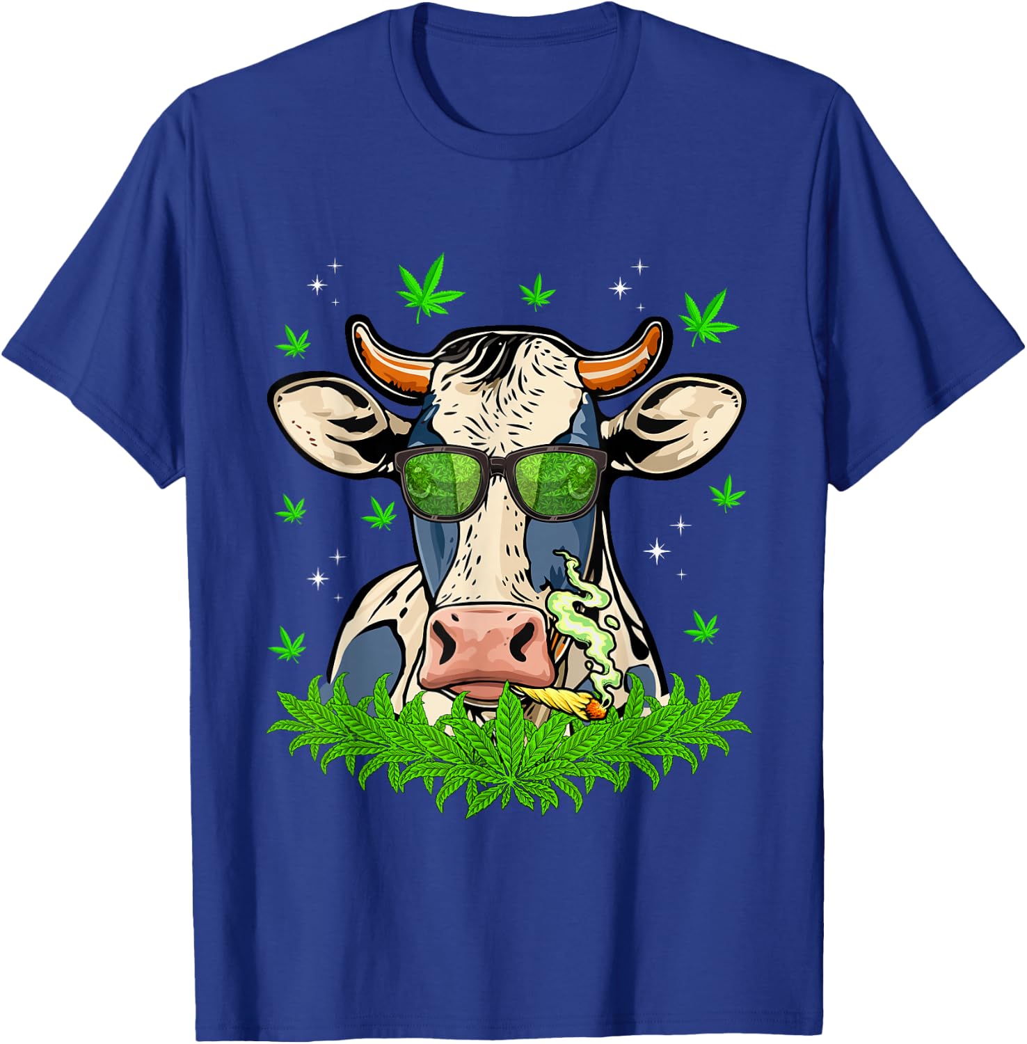 Funny Cow Smoking Weed Sunflower Animals Farming Dad Papa T-Shirt - T-Shirt | Royal