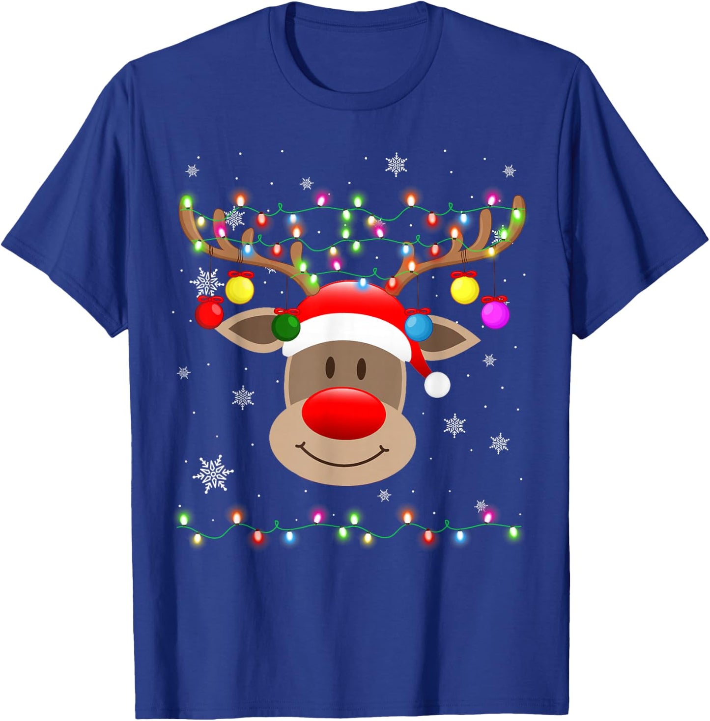 Red Nose Reindeer Snowflakes Chirstmas Lights T-Shirt - T-Shirt | Royal