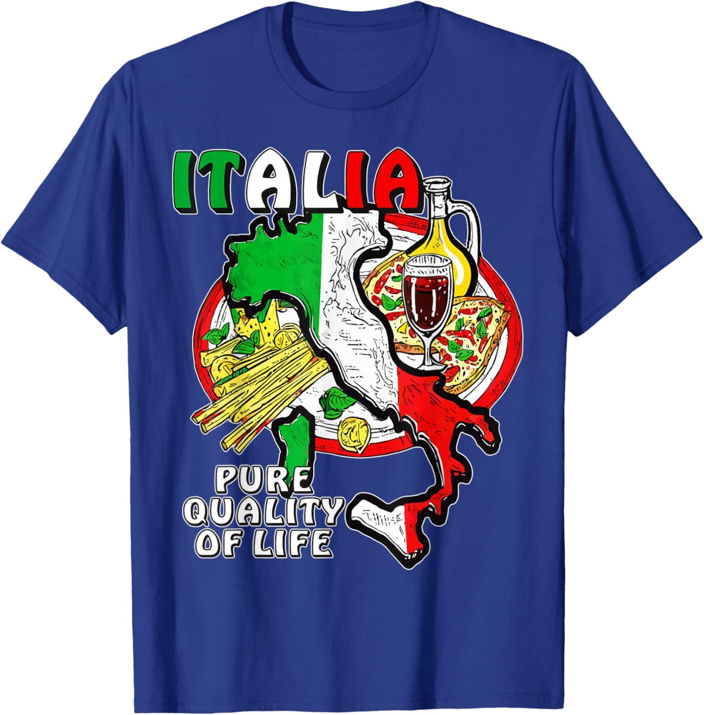 with German Text "Entdecke Italien Liebe Für Essen Kultur Geschichte Italien" [, black T-Shirt - T-Shirt | Royal