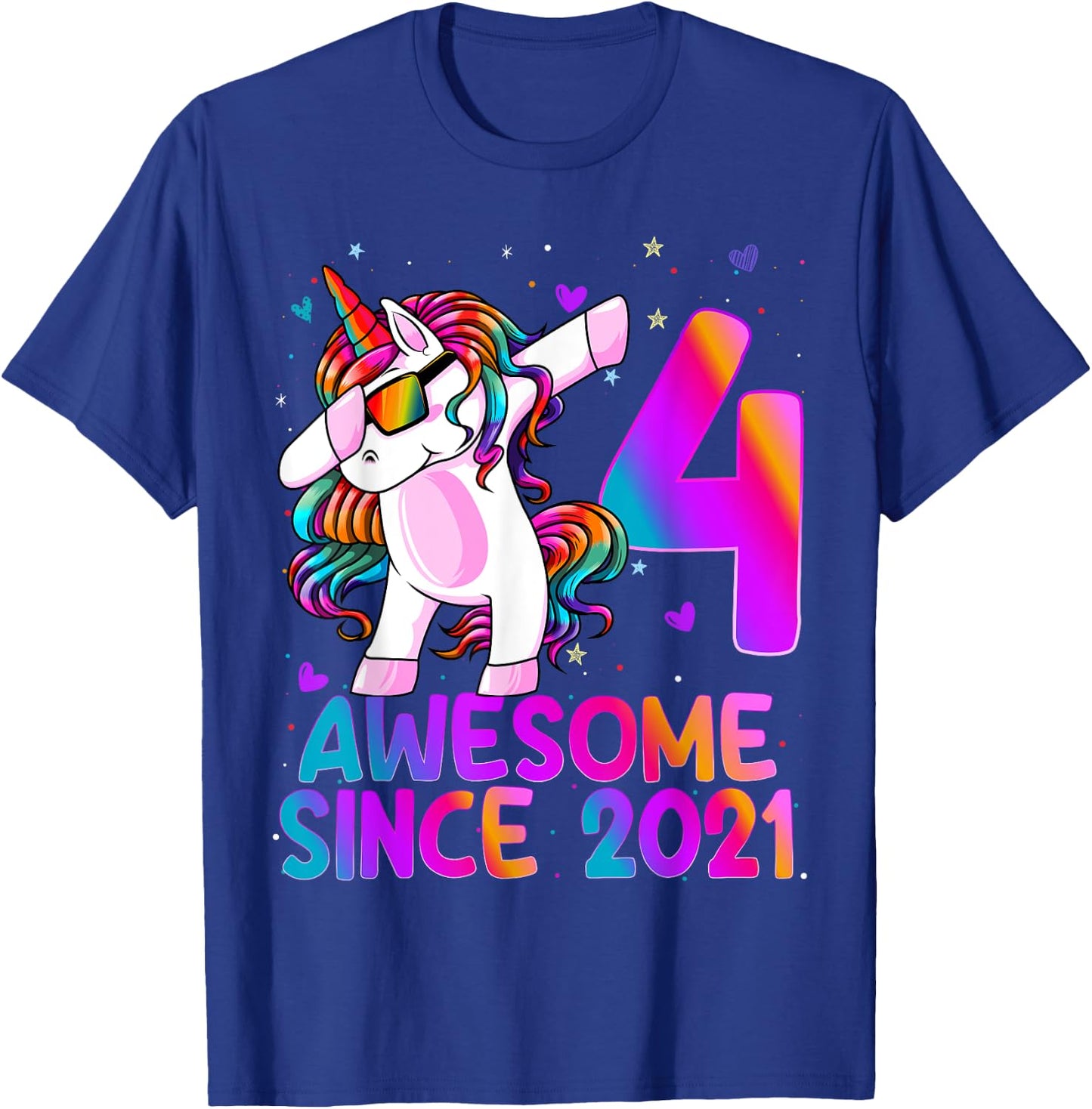 Dabbing Unicorn 4 Year Old 4th Birthday Girl Unicorn Party T-Shirt - T-Shirt | Royal
