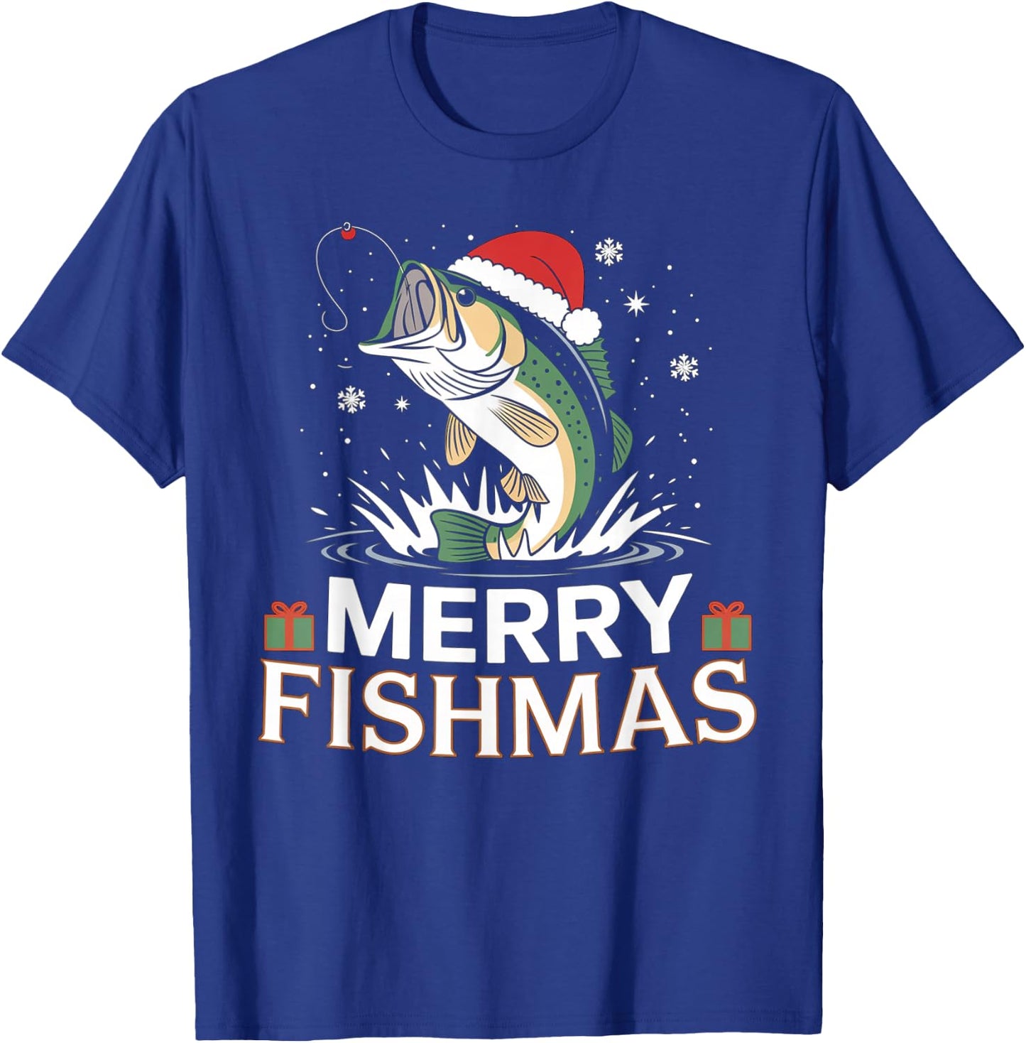 Merry Fishmas, Funny Fishing Design for Christmas , Black, S T-Shirt - T-Shirt | Royal