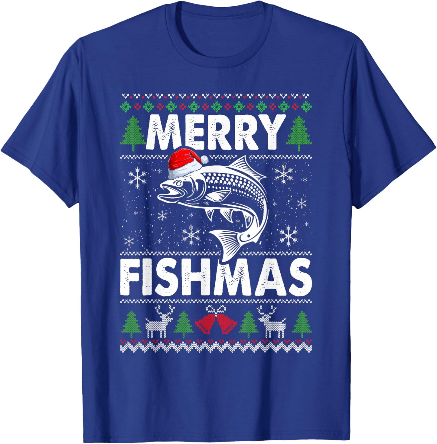 Merry Fishmas Fisherman Fishing Ugly Christmas T-Shirt - T-Shirt | Royal