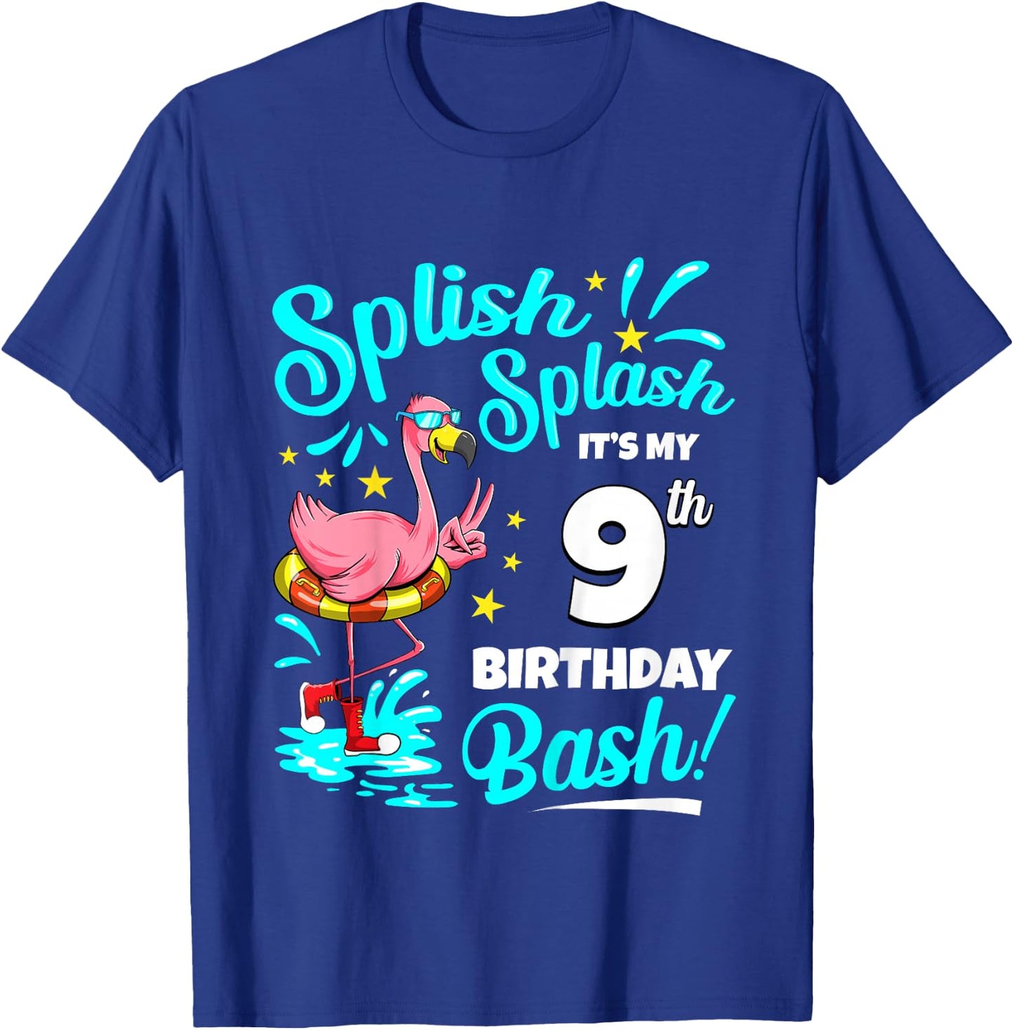 9th Birthday Flamingo 9 Years Old Pool Party Summer T-Shirt - T-Shirt | Royal