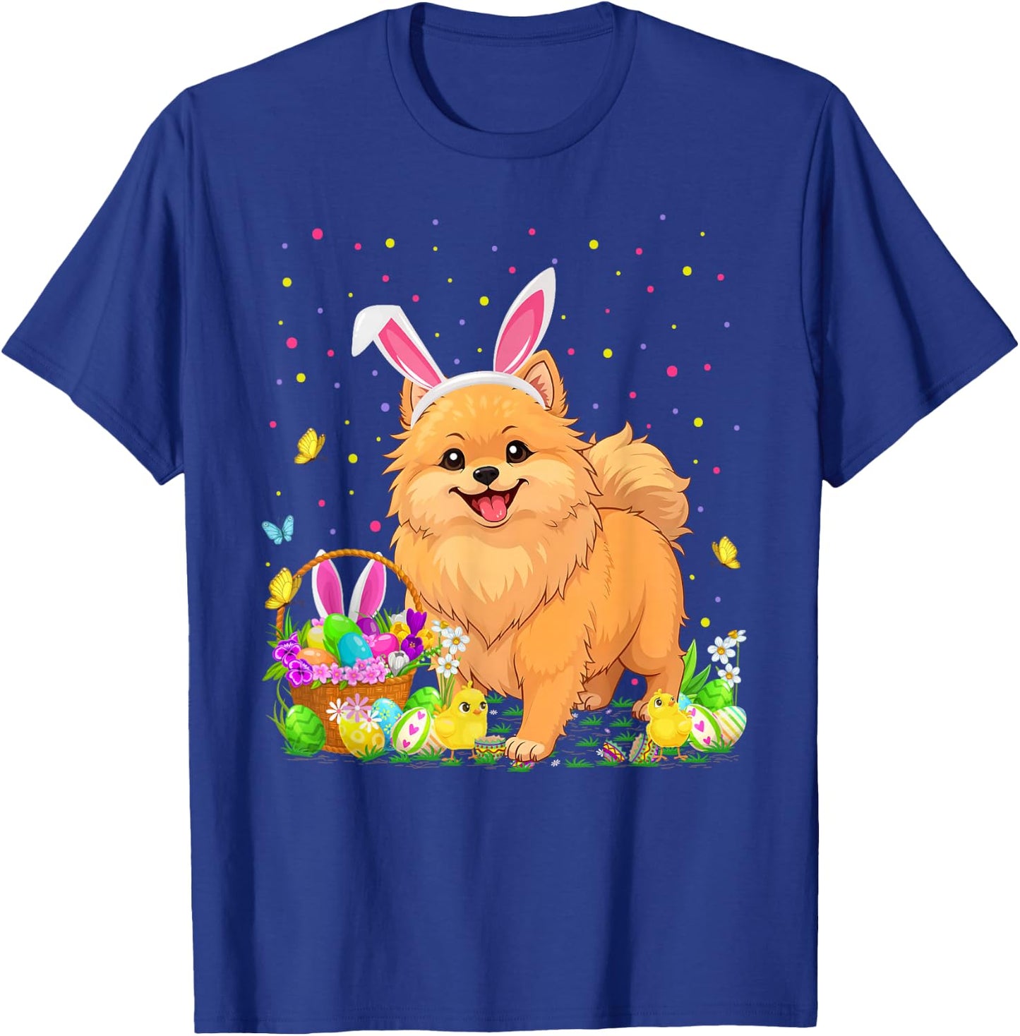 Pomeranian Dog Easter Egg Hunt Bunny Ear Pomeranian Easter T-Shirt - T-Shirt | Royal
