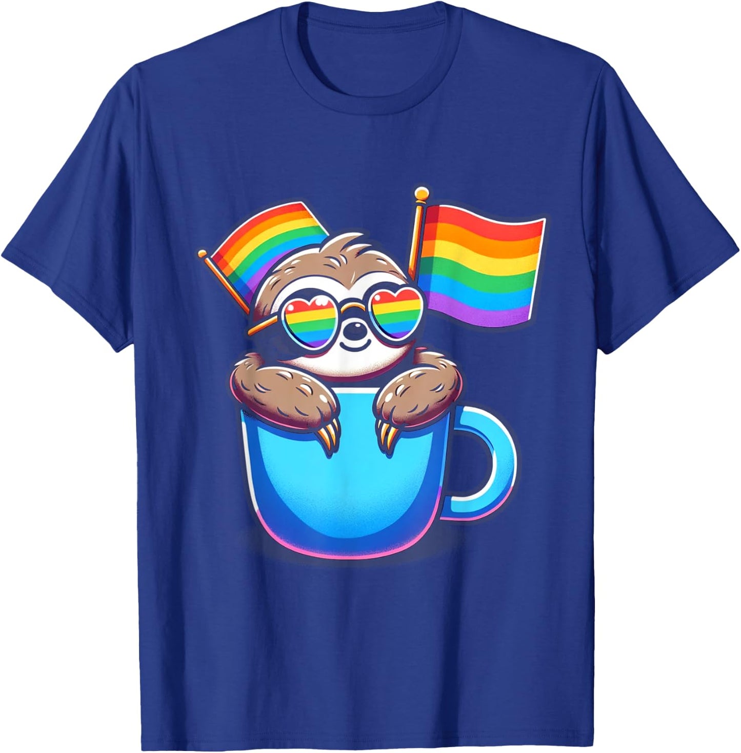 Cute Sloth with Pride Flags LGBTQ+ Support cute Animal T-Shirt - T-Shirt | Royal