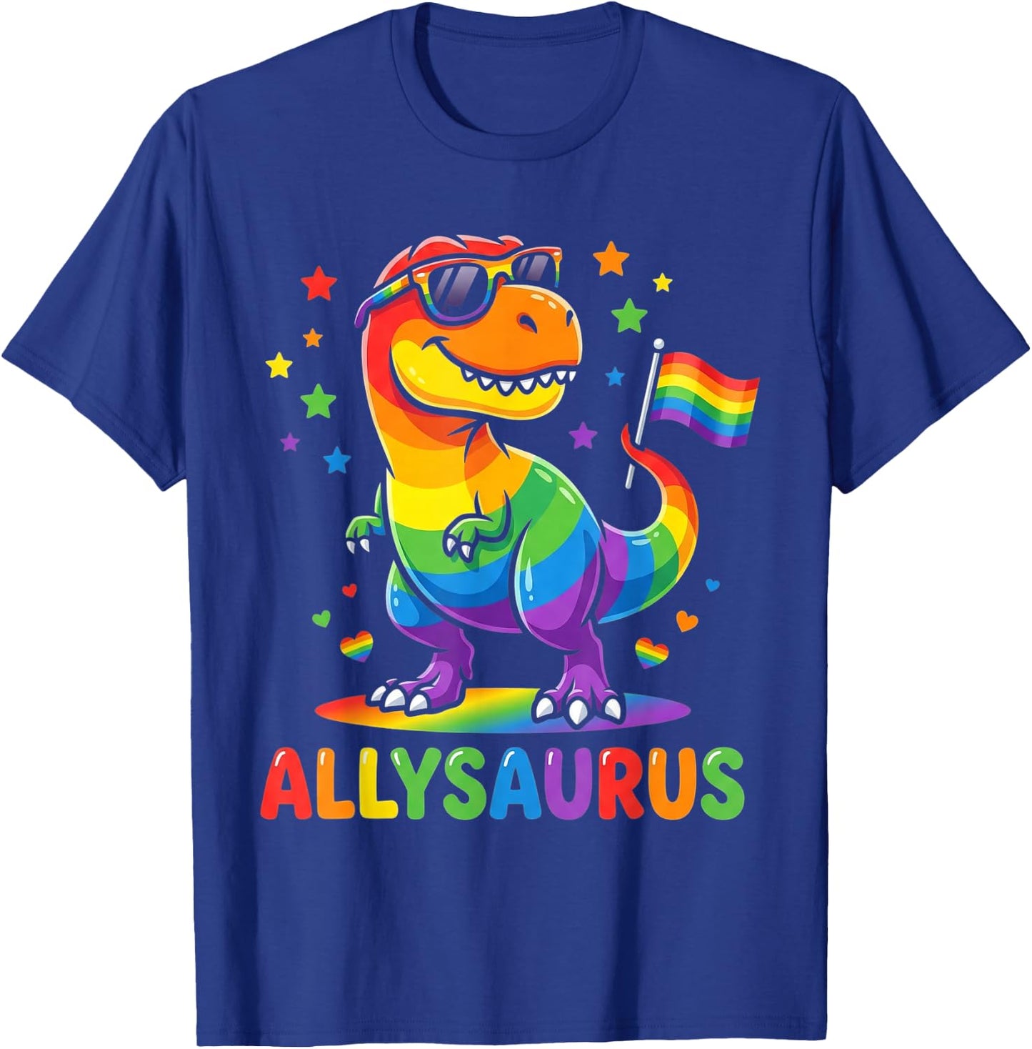 Allysaurus Dinosaur LGBTQ Ally Pride Support Rainbow Flag T-Shirt - T-Shirt | Royal