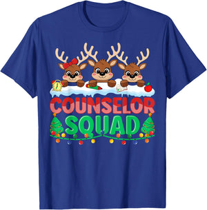 Counselor Squad Reindeer Xmas School Counselor Christmas T-Shirt - T-Shirt | Royal