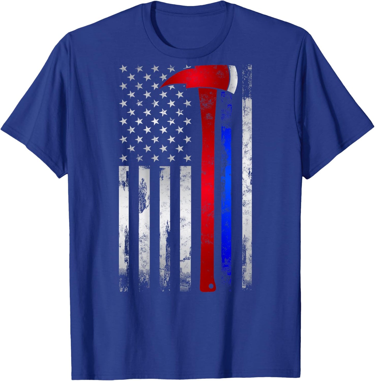 Thin Red Blue line American Flag Axe Gift Firefighter Police T-Shirt - T-Shirt | Royal