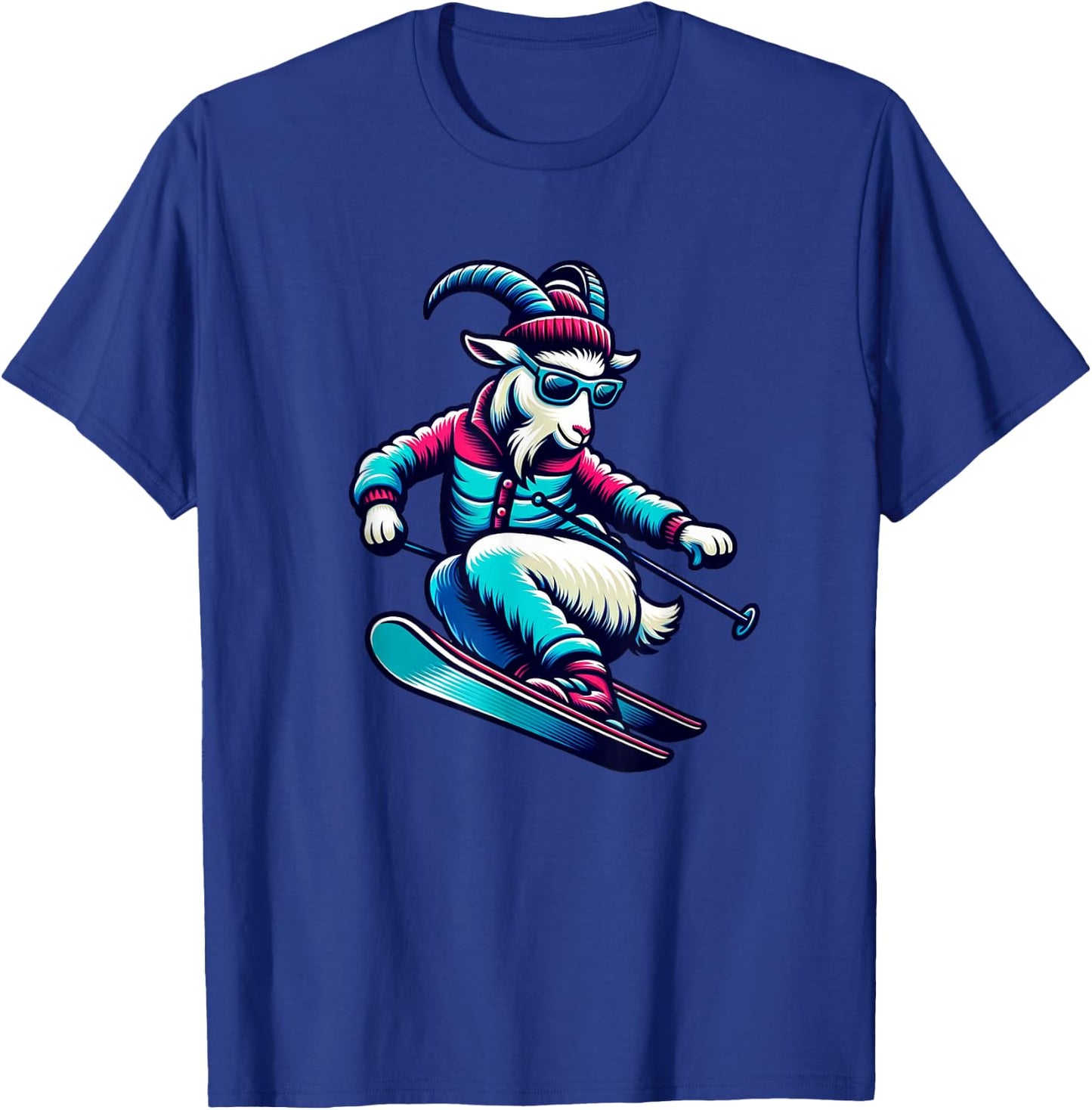 Funny Goat Skiing Downhill Winter Sports Design T-Shirt - T-Shirt | Royal