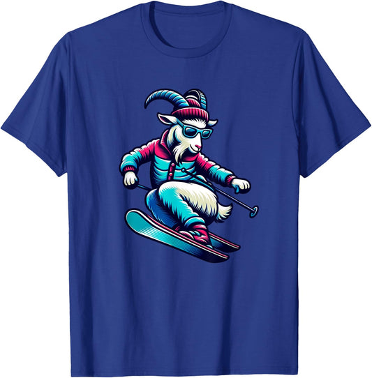 Funny Goat Skiing Downhill Winter Sports Design T-Shirt - T-Shirt | Royal