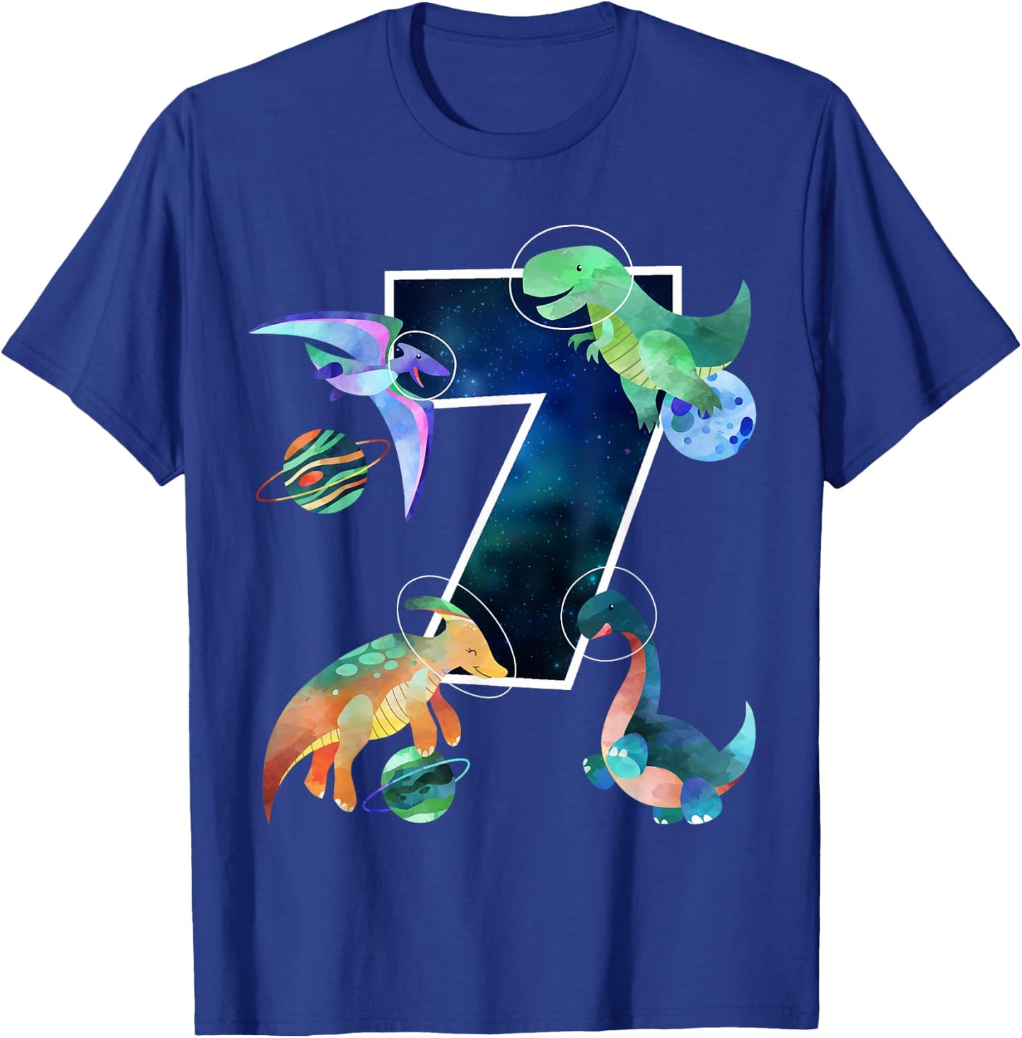 Kids Astronaut Outer Space Dinosaurs 7th Birthday Boy Gift T-Shirt - T-Shirt | Royal