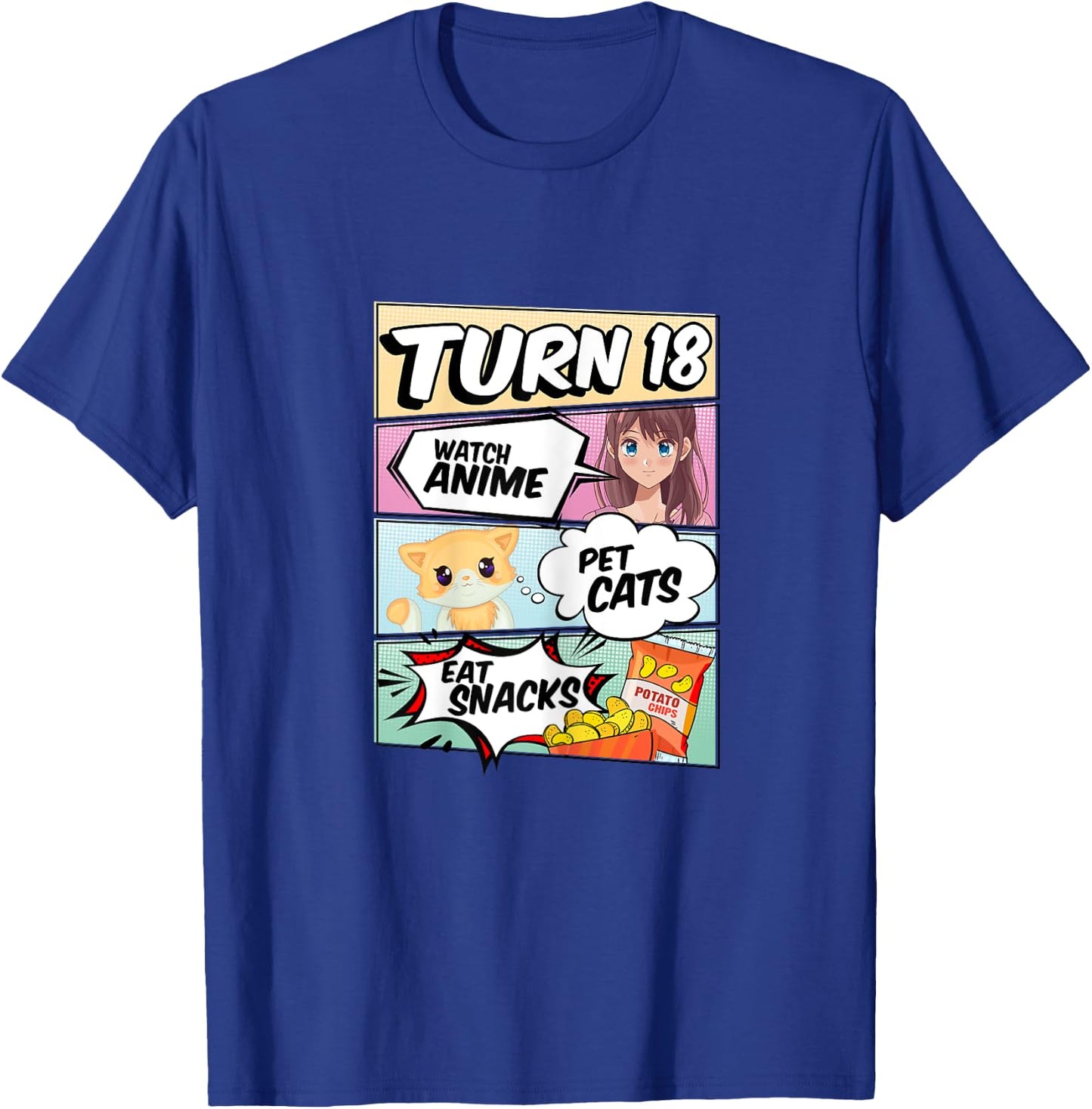 18th Birthday Anime Girl turns 18 pet cats watch anime T-Shirt - T-Shirt | Royal
