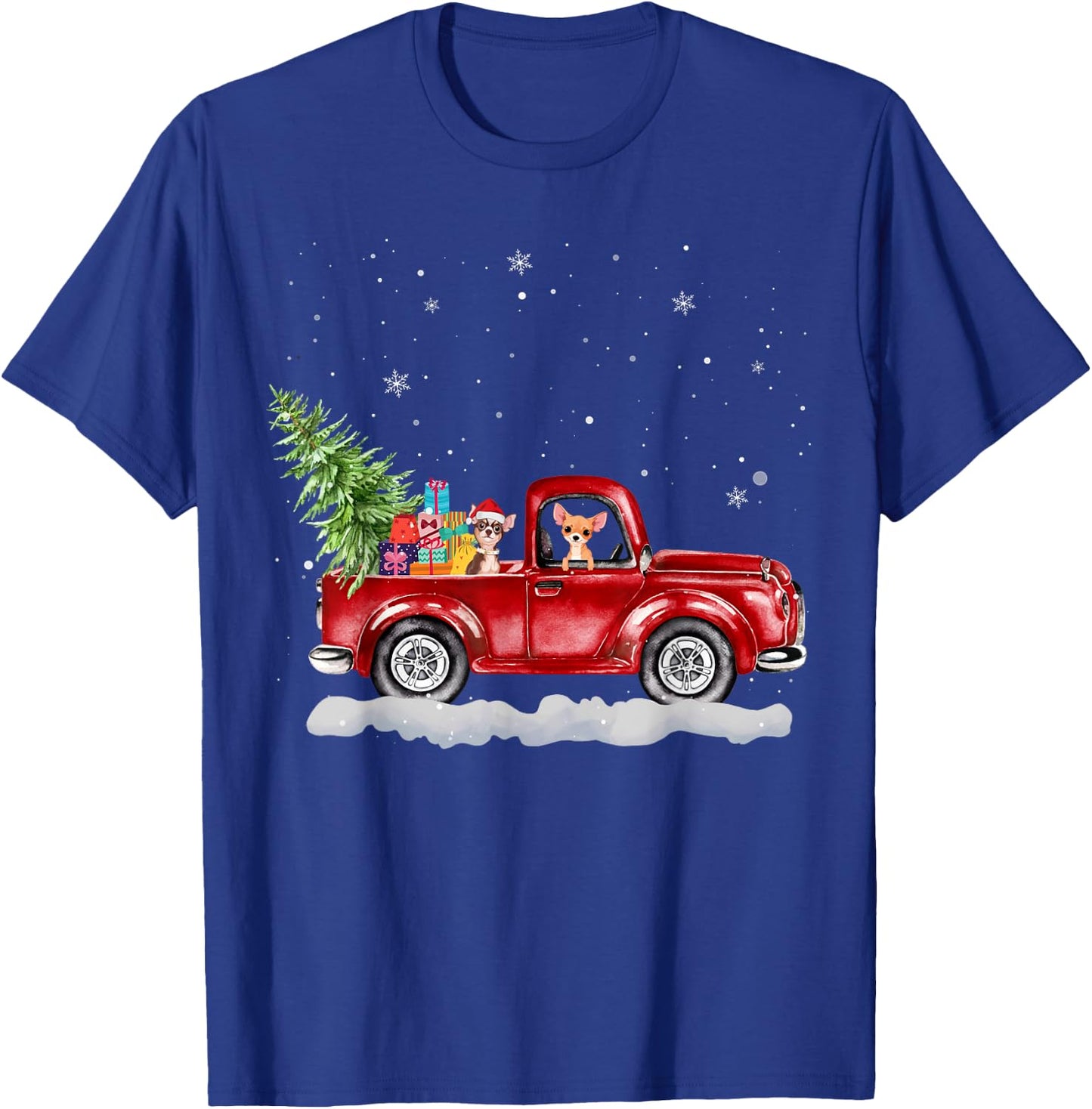 Christmas Chihuahua Dogs Ride Red Truck Costumer T-Shirt - T-Shirt | Royal