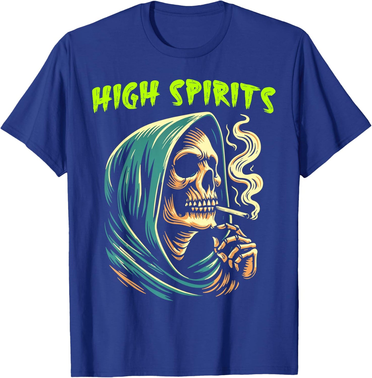 High Spirits Skull Smoking Reaper Grim Reaper High Spirits T-Shirt - T-Shirt | Royal