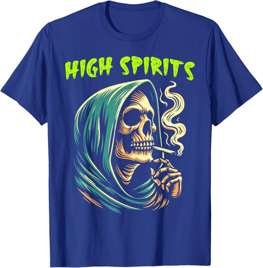 High Spirits Skull Smoking Reaper Grim Reaper High Spirits T-Shirt - T-Shirt | Royal