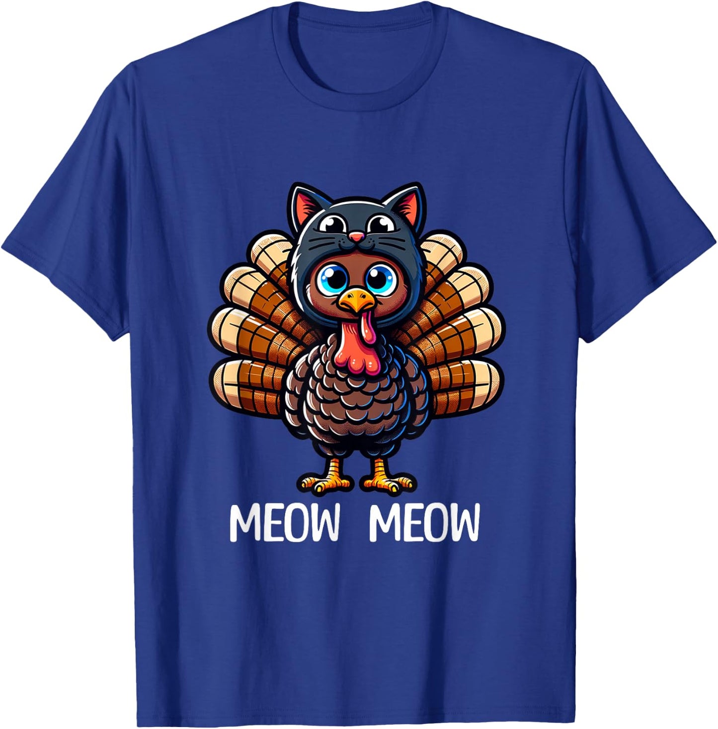Thanksgiving Turkey Cat Men Women Funny Thanksgiving T-Shirt - T-Shirt | Royal
