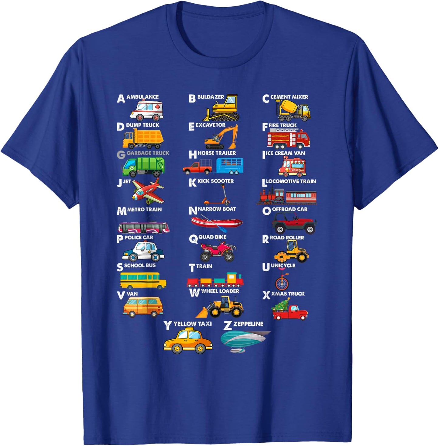 Truck Construction Vehicles ABC Boys Men Women Toddler T-Shirt - T-Shirt | Royal