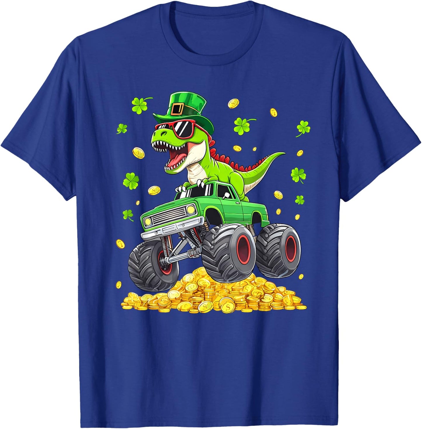 St Patricks Day Dinosaur T-rex Monster Truck Pattys Boy Men T-Shirt - T-Shirt | Royal
