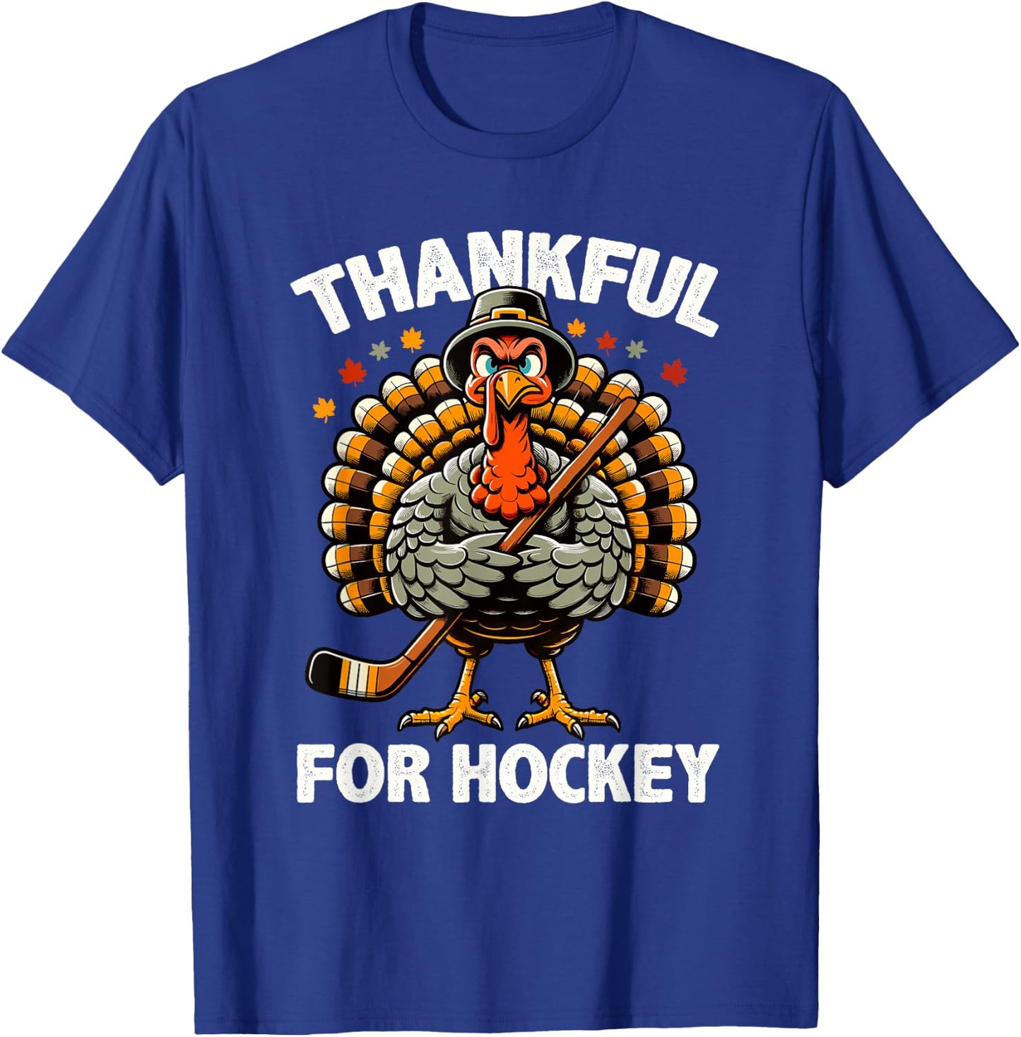 Thankful For Hockey Funny Turkey Thanksgiving Men Women Kids T-Shirt - T-Shirt | Royal