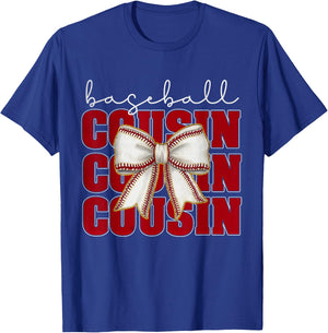 Baseball Cousin Coquette Bow Sport Lover Mothers Day Vintage T-Shirt - T-Shirt | Royal