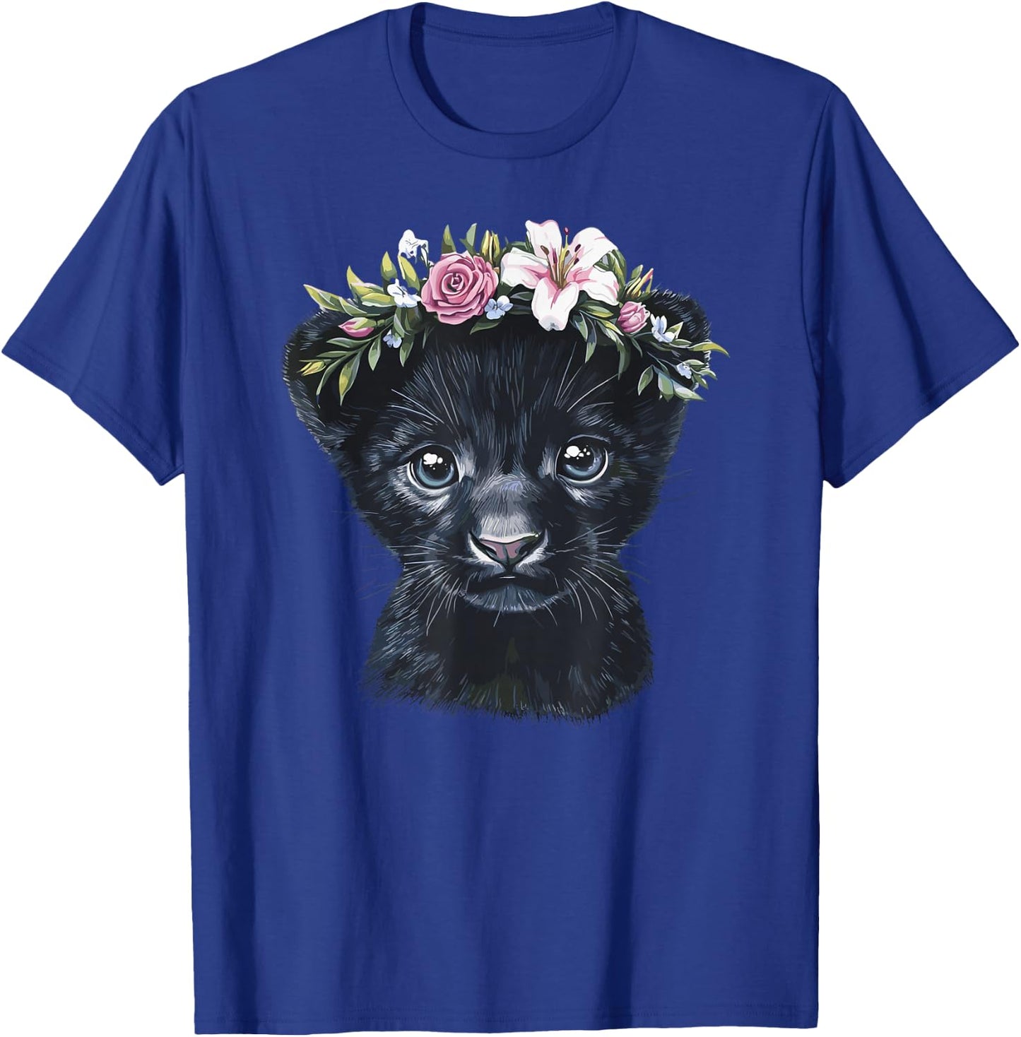 Adorable Black Panther Cub with Flower Crown T-Shirt - T-Shirt | Royal