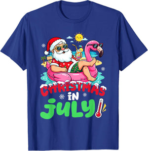 Santa Flamingo Floatie Summer Christmas in July Men Women T-Shirt - T-Shirt | Royal