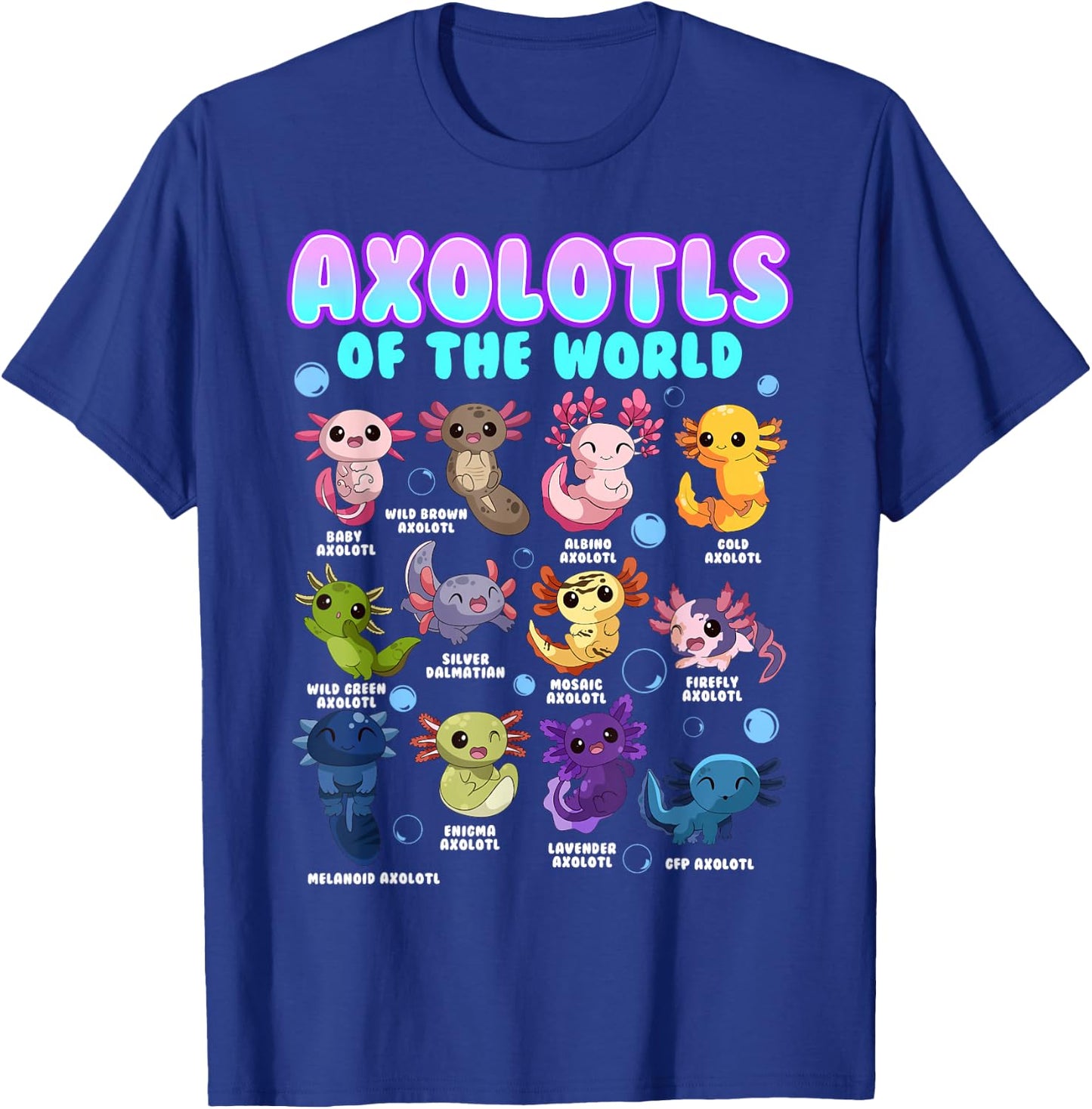 Axolotl Animals of the World Kawaii Salamander Herpetology T-Shirt - T-Shirt | Royal