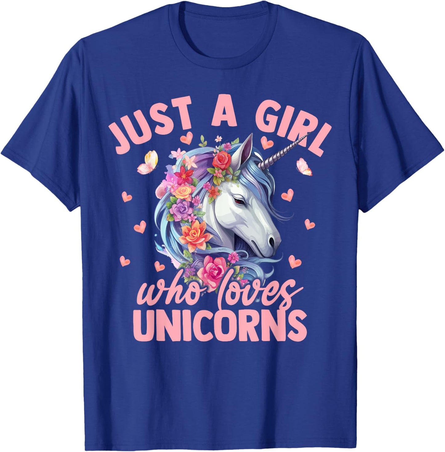 Just A Girl Who Loves Unicorns Aesthetic Flower Women Girls T-Shirt - T-Shirt | Royal