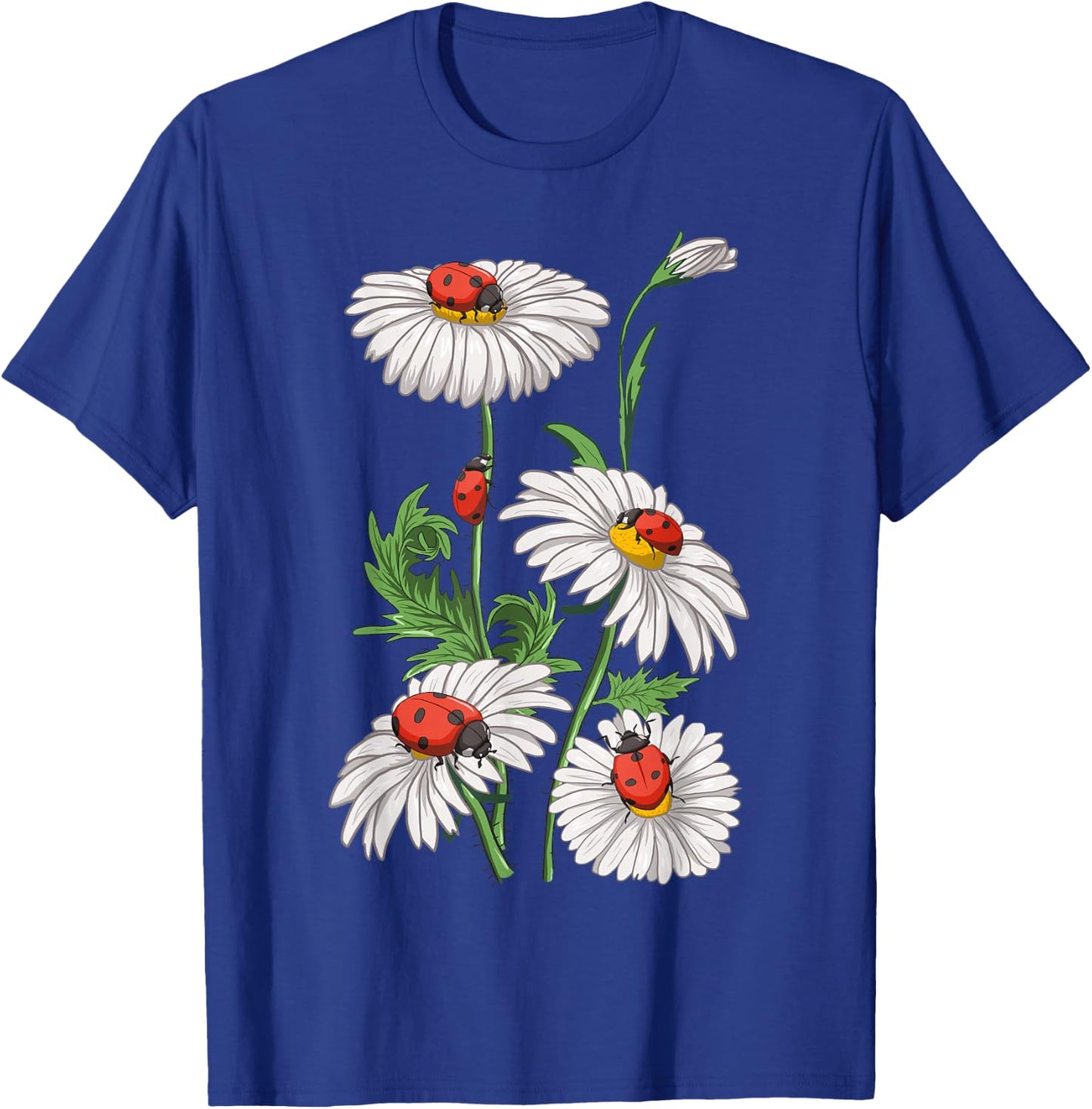 Ladybugs Daisies Chamomile Marguerites Bouquet Gardeners T-Shirt - T-Shirt | Royal