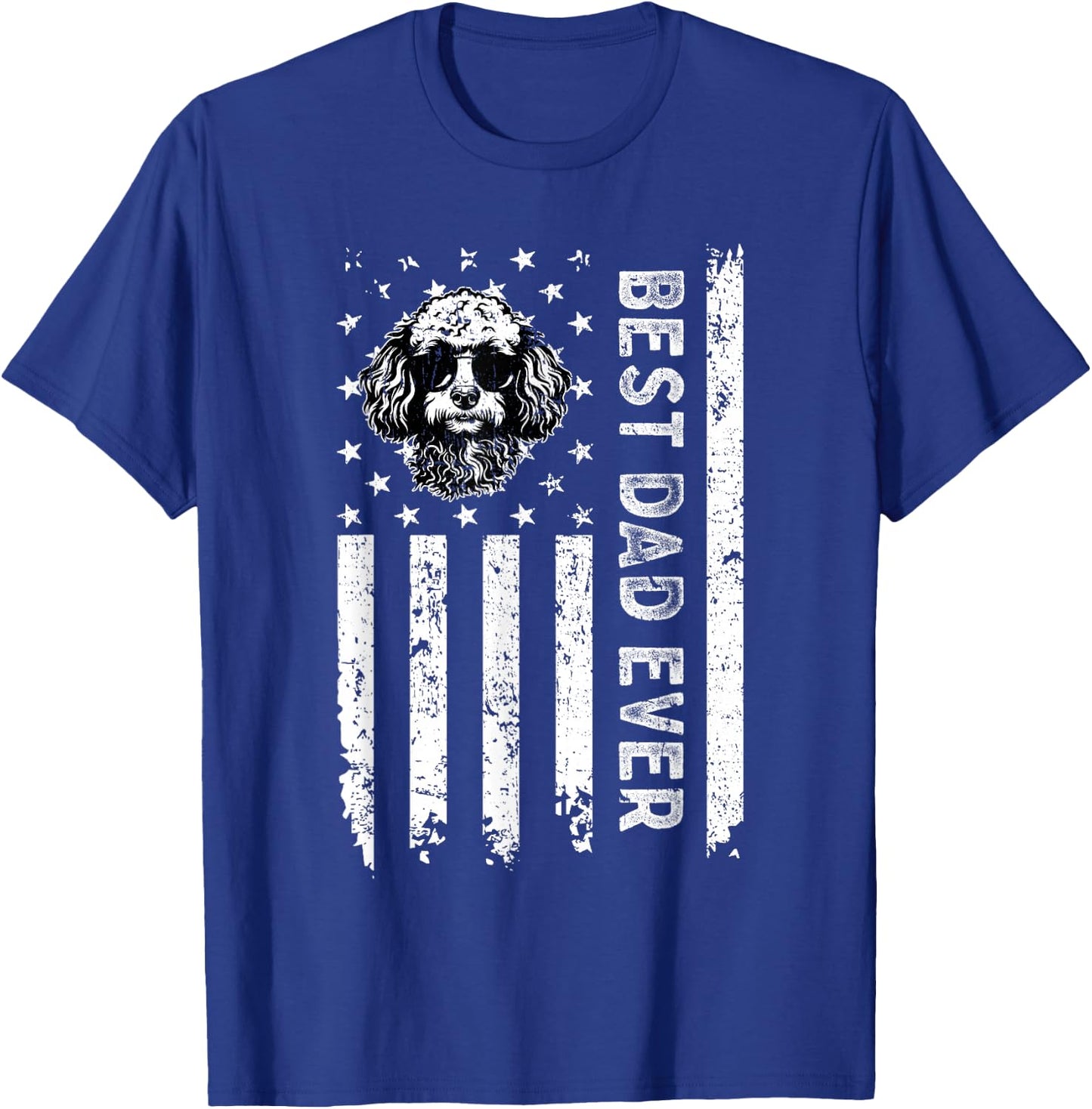Best Miniature Poodle Dog Dad Ever Fathers Day USA Flag T-Shirt - T-Shirt | Royal