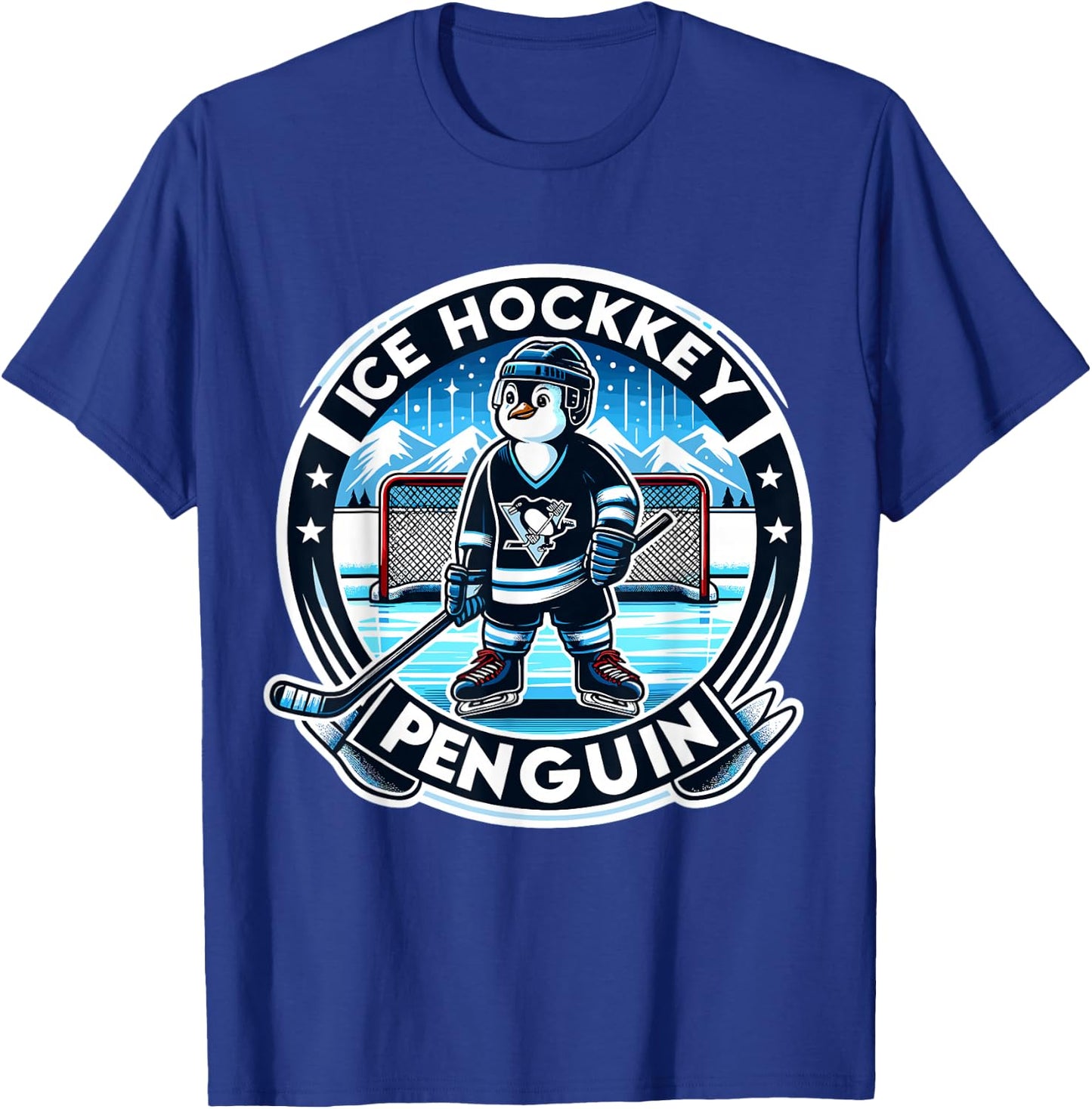 Funny Penguin design for kids, men and women Black Penguin Ice Hockey Small T-Shirt - T-Shirt | Royal