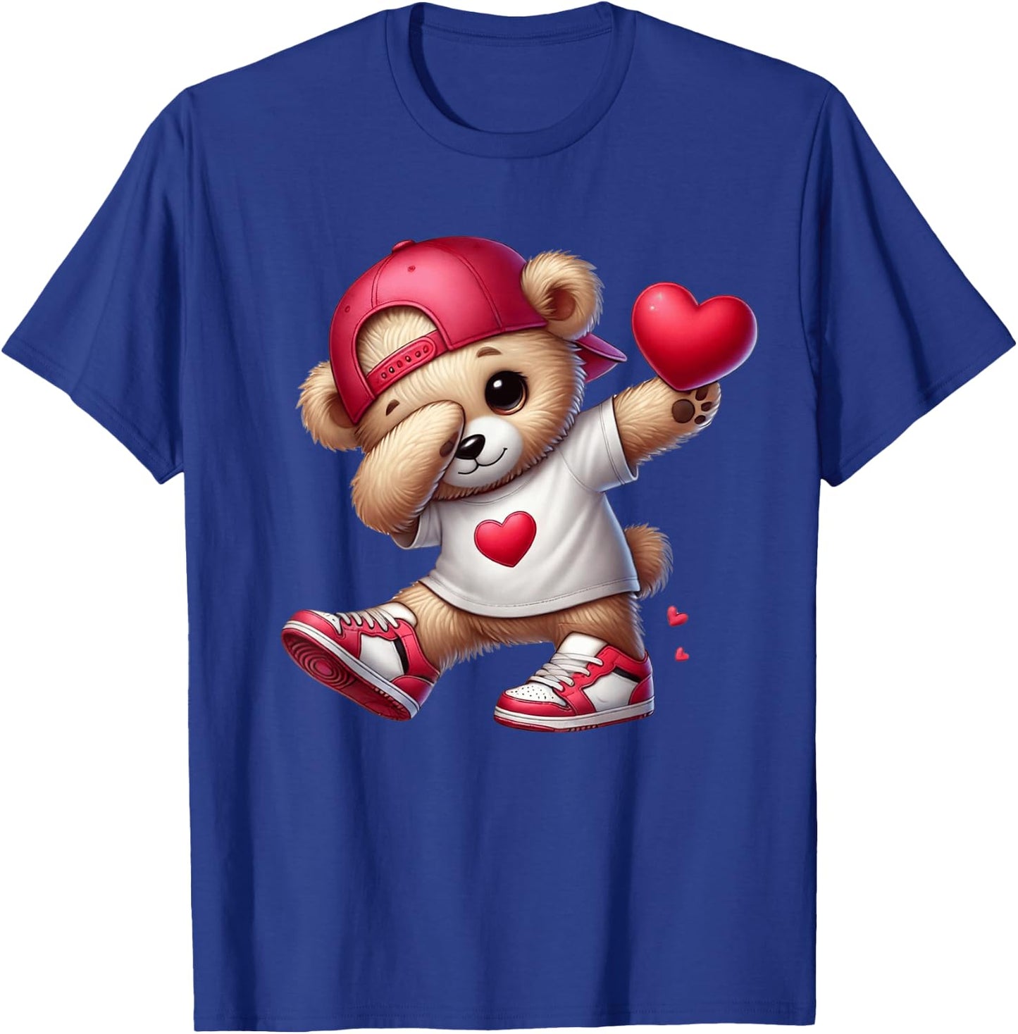 Cute Valentines Day Teddy Bear Heart Dabbing Girls Boys T-Shirt - T-Shirt | Royal