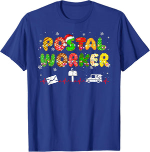 Funny Xmas Lights Postal Worker Life Heartbeat Christmas PJ T-Shirt - T-Shirt | Royal