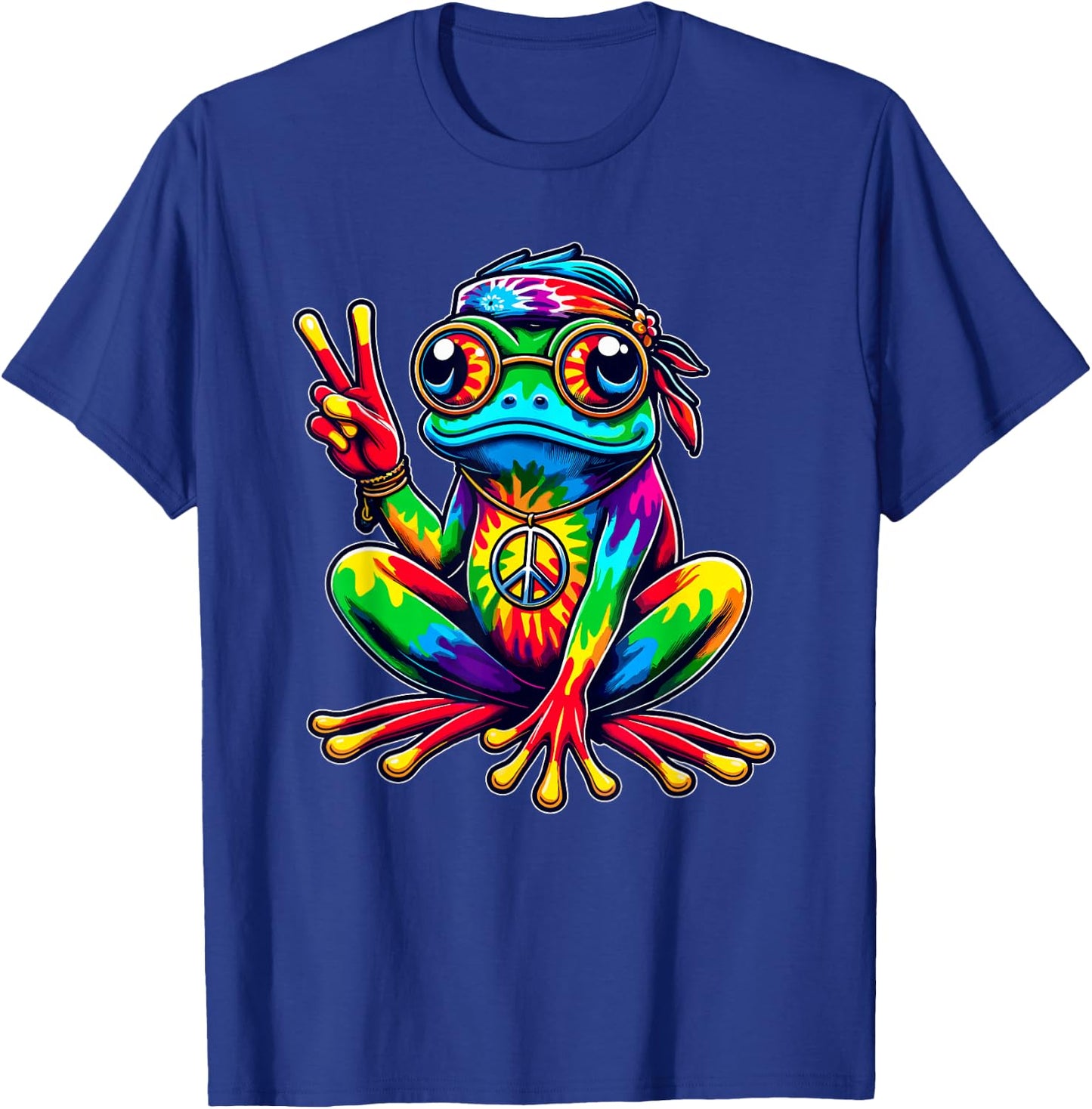 Hippie Tie-Dye Frog, 60s Party & 70s Costume, Peace Sign T-Shirt - T-Shirt | Royal