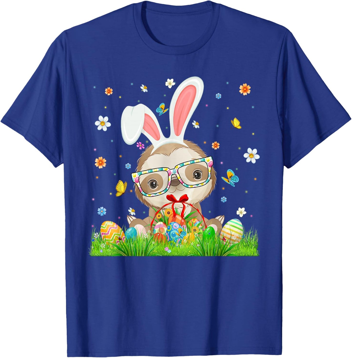Cute Bunny Sloth & Easter Egg Basket Happy Easter Day Kids T-Shirt - T-Shirt | Royal