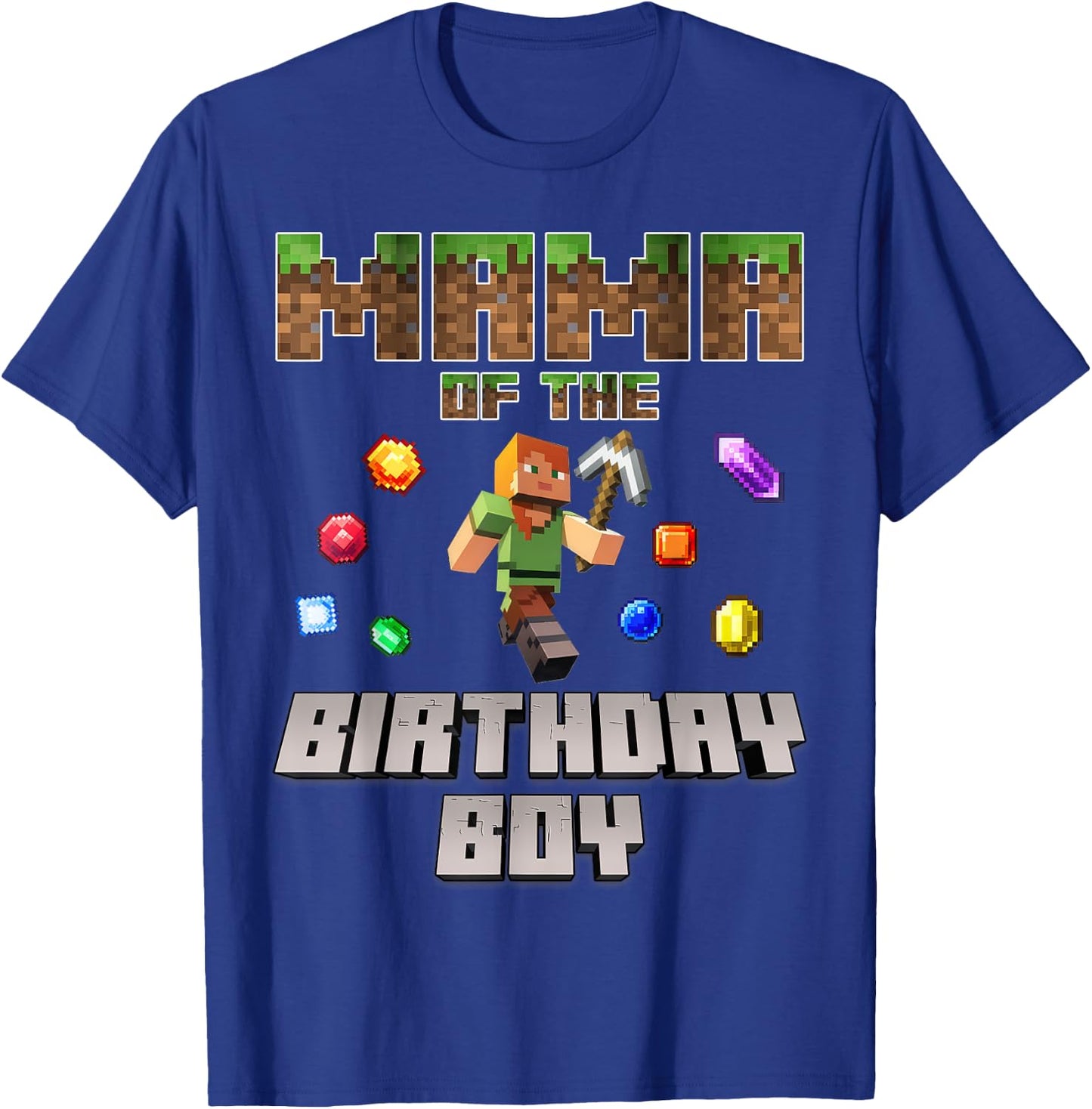 Mama Of The Birthday Boy Video Gamer Pixel Number T-Shirt - T-Shirt | Royal