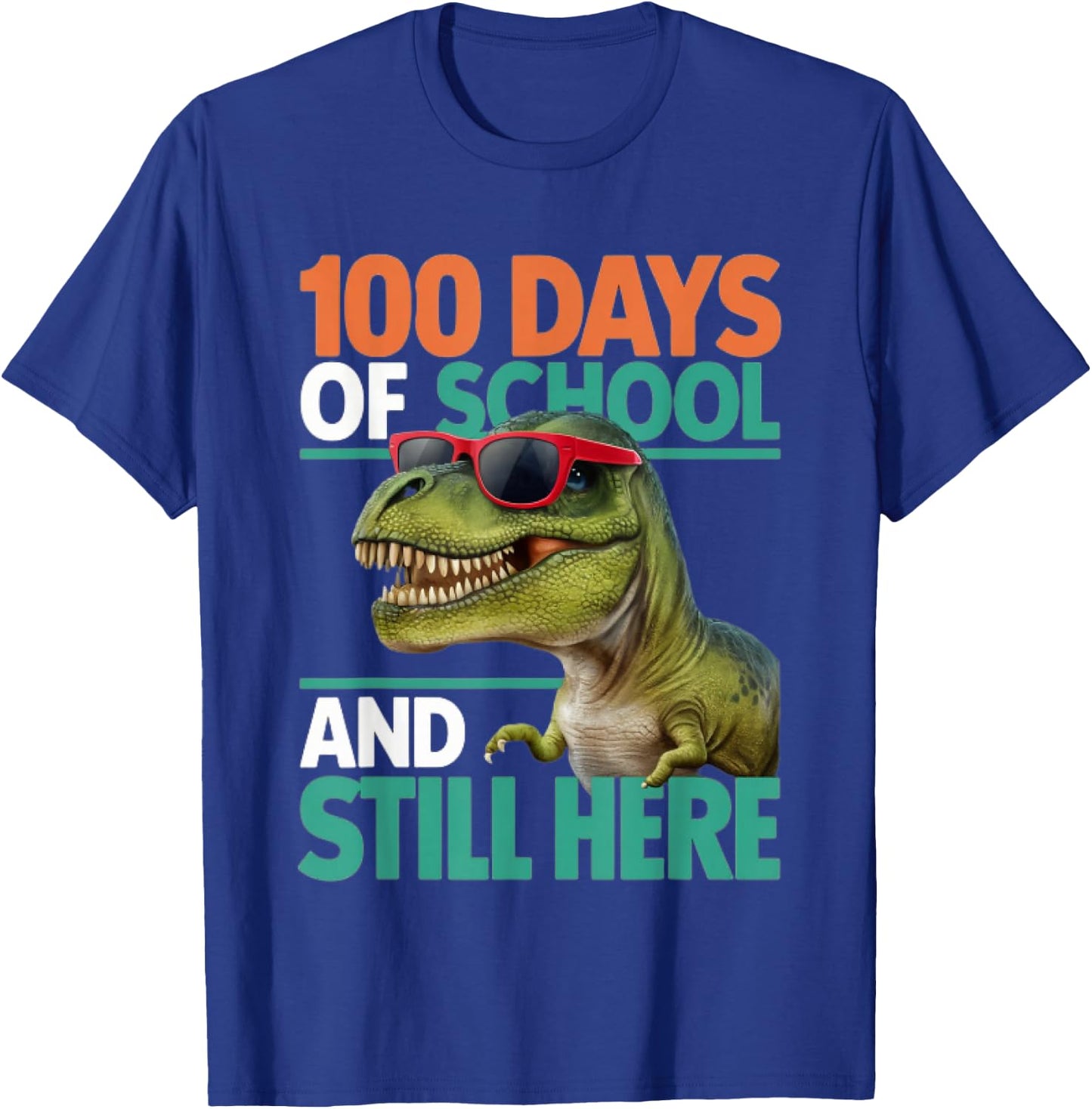 Happy 100 Days of School Trex Boys Girls Kids T-Shirt - T-Shirt | Royal