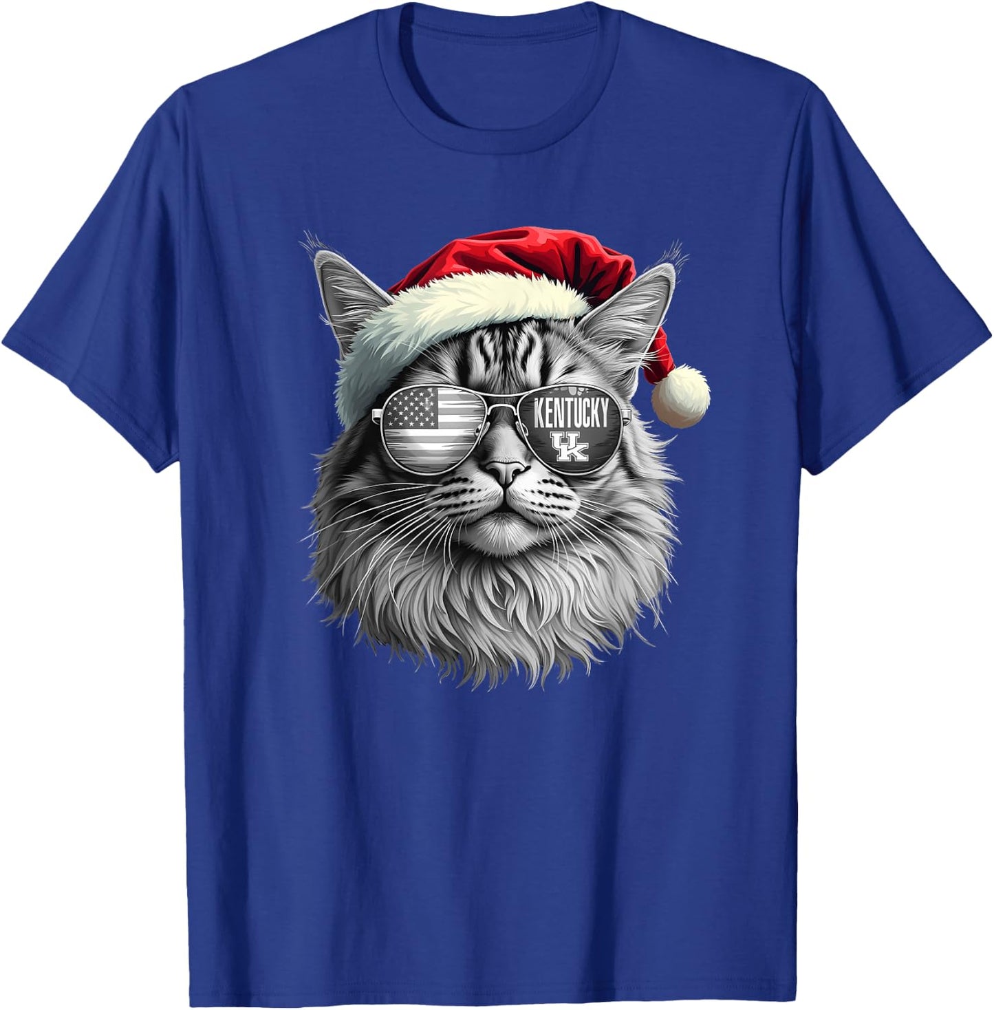 Funny Cat Lovers Santa Christmas Kentucky Retro Vintage Women Kids T-Shirt - T-Shirt | Royal
