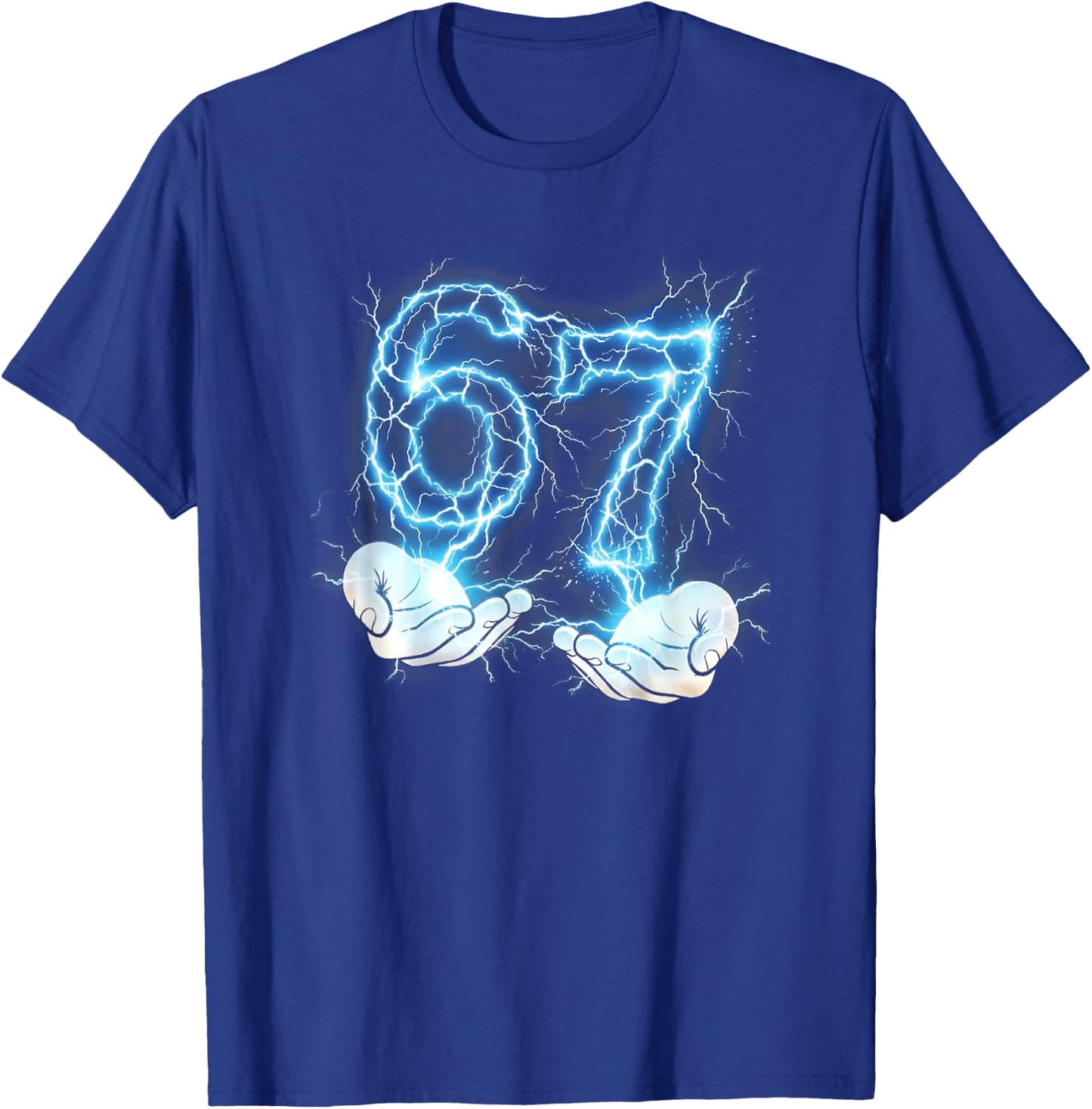 Funny Girls Boys 6 7 Lightening Meme Six Seven 67 Hands T-Shirt - T-Shirt | Royal