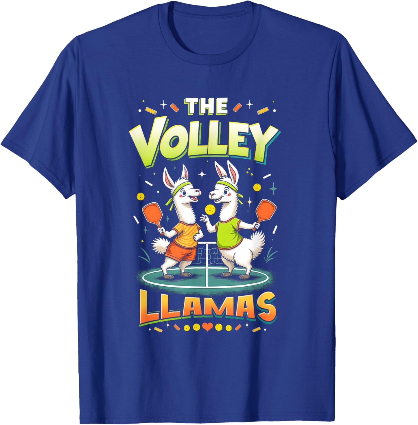 Funny Llamas Play Pickleball The Volley Llamas Paddle Court T-Shirt - T-Shirt | Royal
