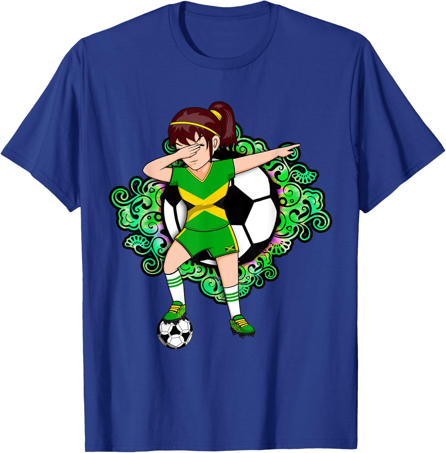 Dabbing Soccer Girl Jamaica Jersey Floral Football Flower T-Shirt - T-Shirt | Royal