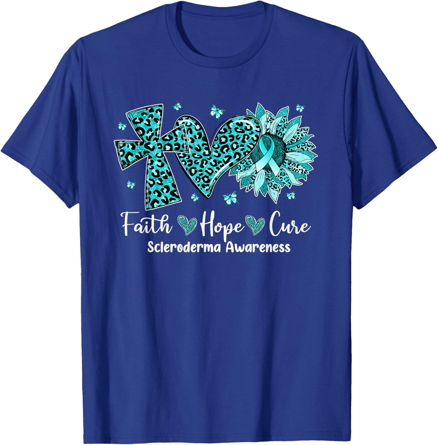 Faith Hope Cure Sunflower Leopard Scleroderma Awareness T-Shirt - T-Shirt | Royal
