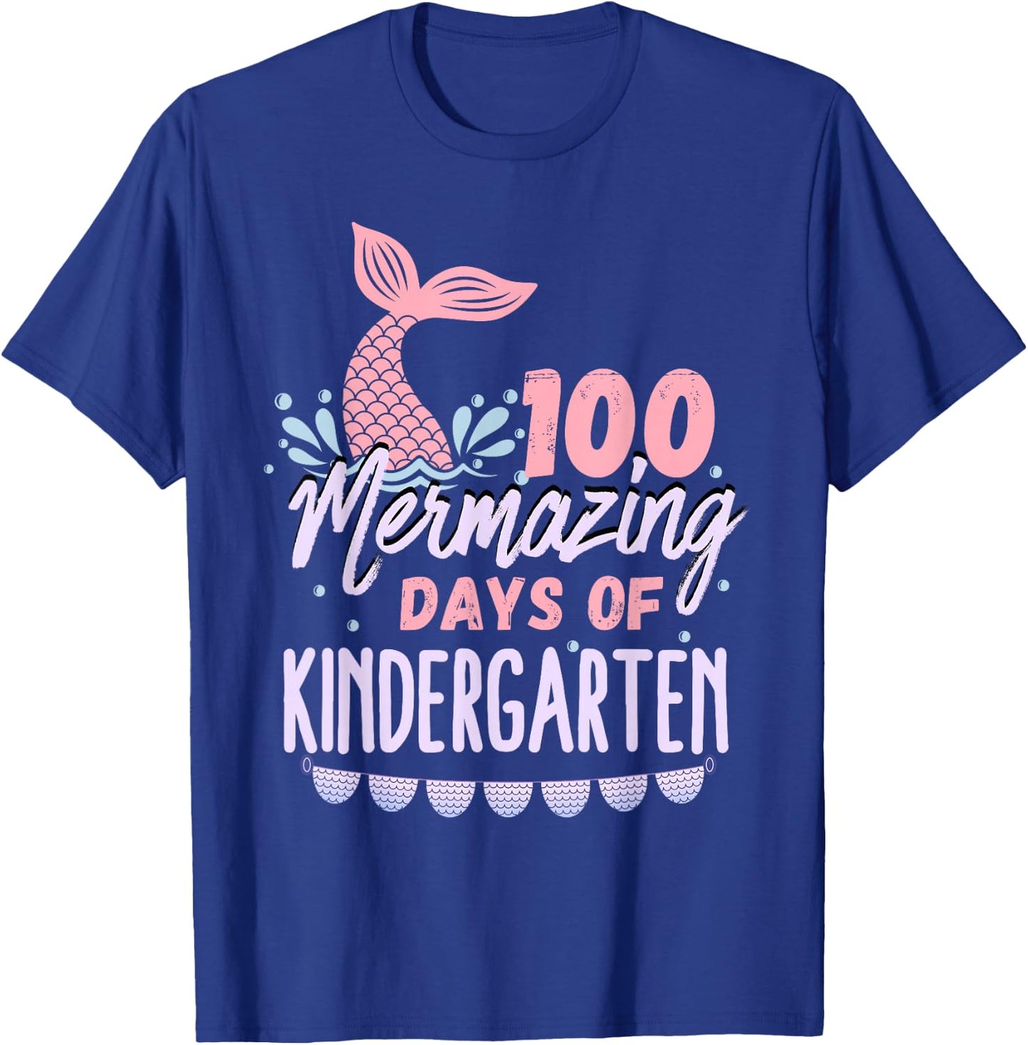 Girls 100 Days Of Kindergarten 100th Day Of School Mermaid T-Shirt - T-Shirt | Royal