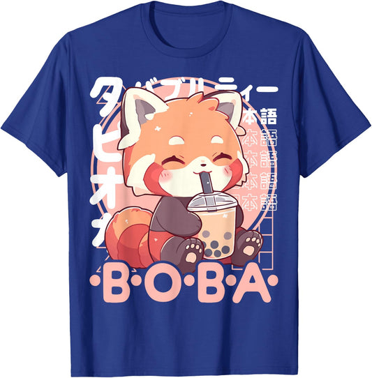 Red Panda Boba Kawaii Bubble Tea Red Panda Anime Neko , black T-Shirt - T-Shirt | Royal