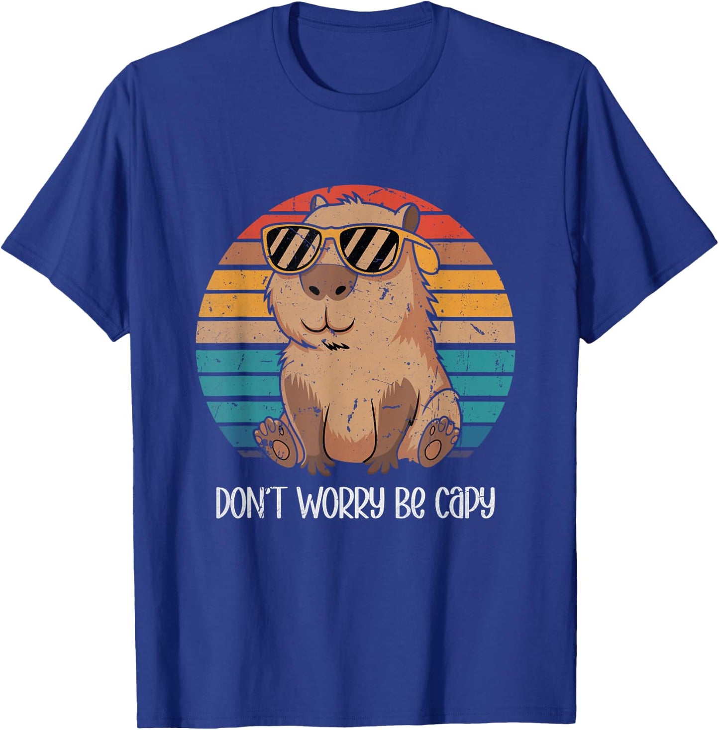 Capybara Dont Worry Be Cappy Capybara Retro Boys Girls T-Shirt - T-Shirt | Royal